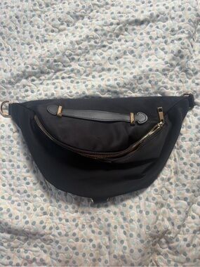 Black Nylon Waist Bag with Gold Hardware